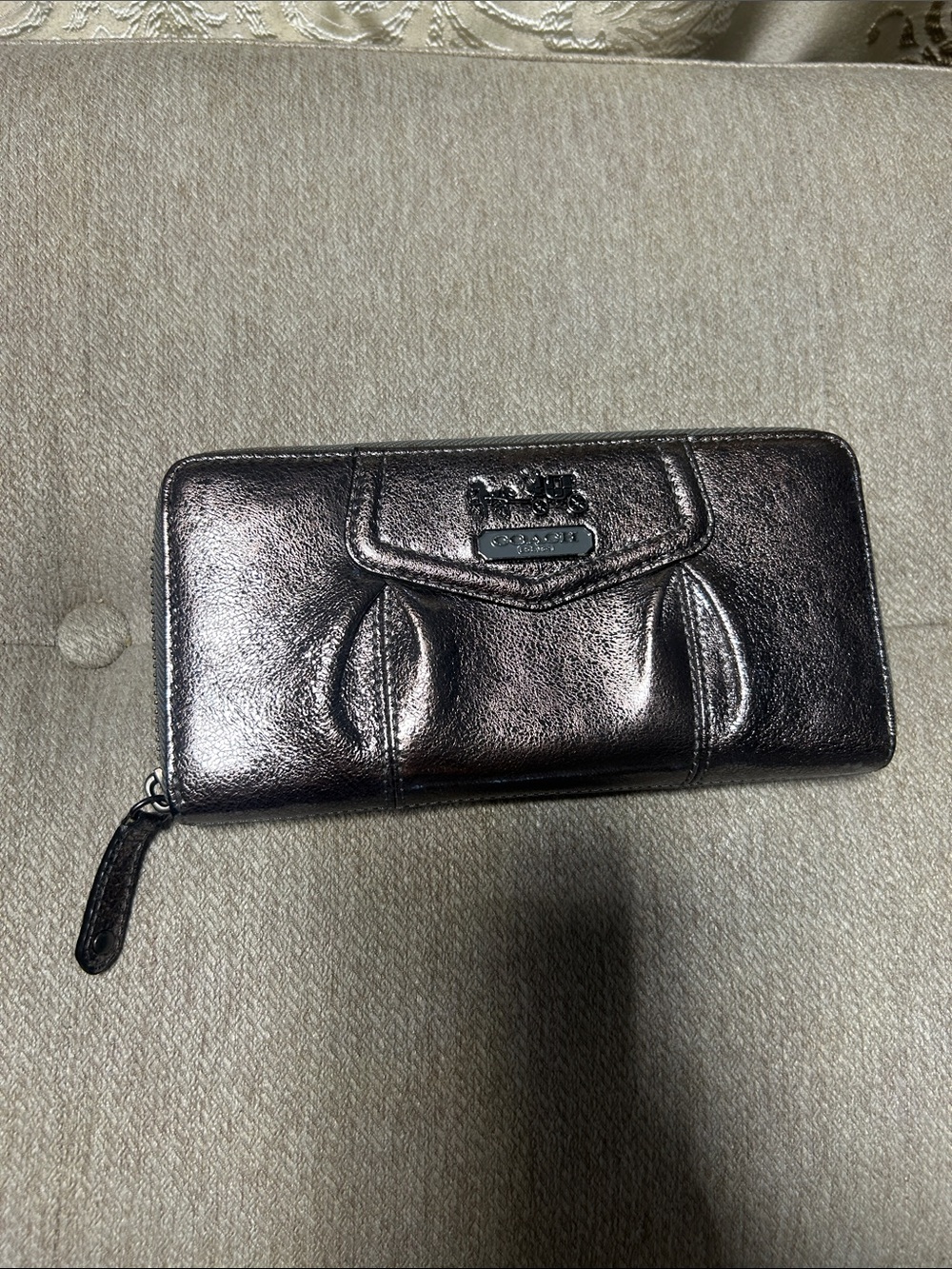 Coach Metallic Pewter Zip Around Wallet